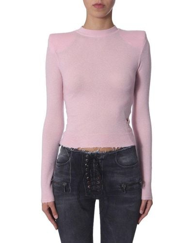 Unravel Project Crewneck Slim-fit Knit Sweater - Pink