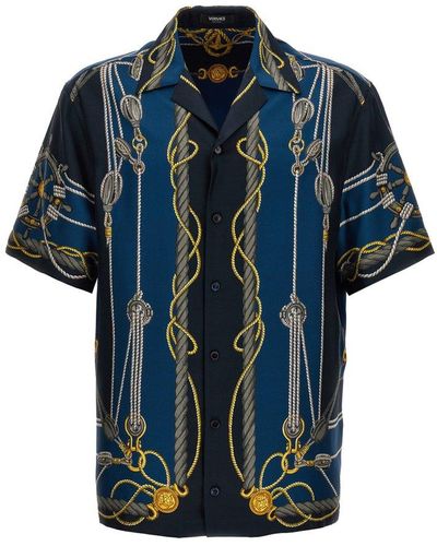 Versace Nautical Print Short-sleeved Buttoned Shirt - Blue