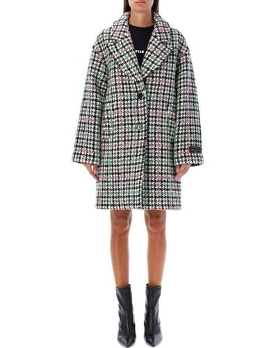MSGM Houndstooth-pattern Long Sleeved Buttoned Coat - Grey