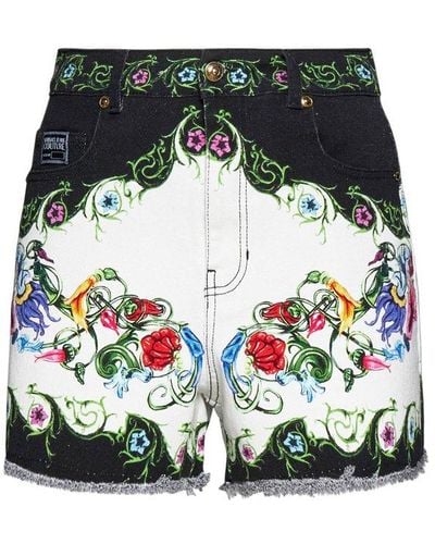 Versace Jeans Couture Baroque-printed Raw-cut Edge Shorts - Green
