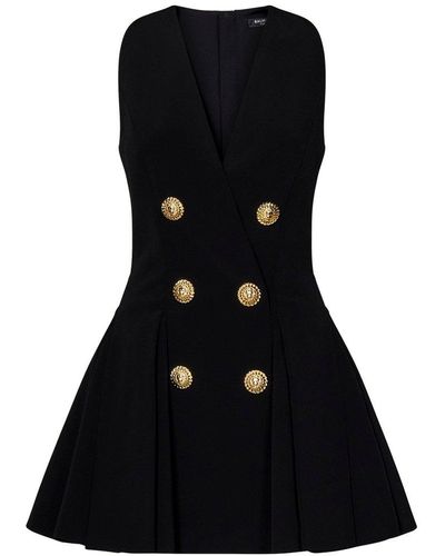 Balmain V-neck Buttoned Mini Dress - Black