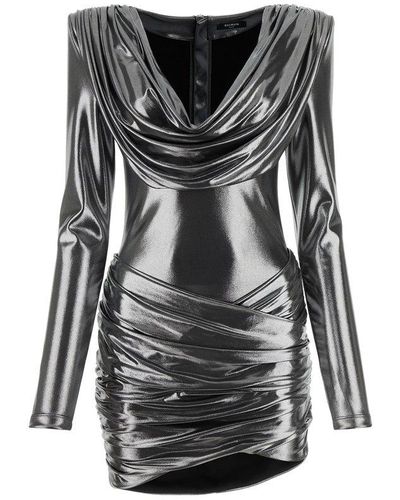 Balmain Metallic Draped Mini Dress - Black