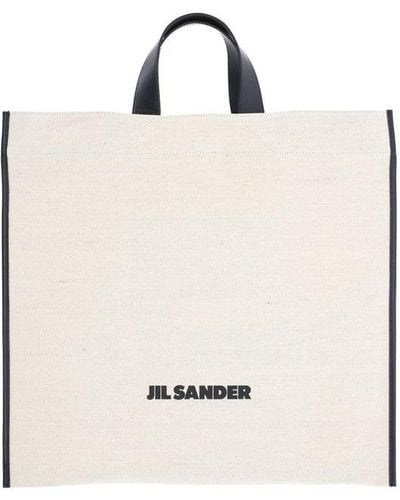 Jil Sander Logo Printed Top Handle Bag - White