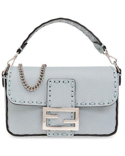 Fendi Baguette Mini Logo Plaque Tote Bag - Grey