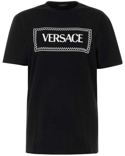 Versace Logo Printed Crewneck T-shirt - Black