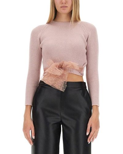 RED Valentino Red Bow Detailed Cropped Knit Top - Black