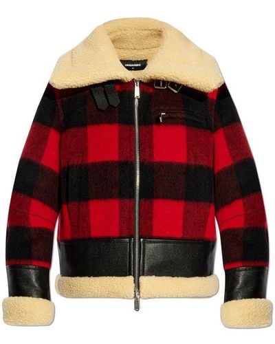 DSquared² Checked Zip Up Jacket - Red