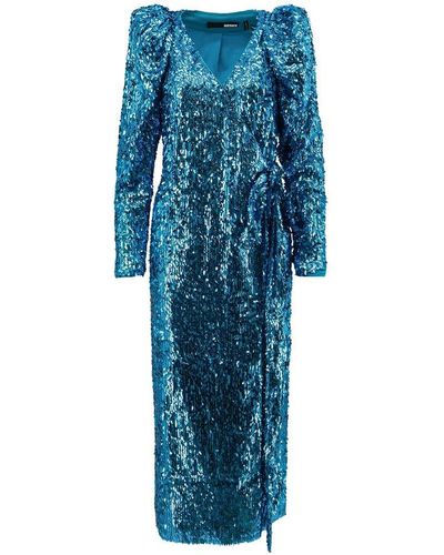 ROTATE BIRGER CHRISTENSEN Puff-sleeve Sequined Wrap Dress - Blue
