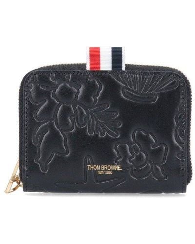 Thom Browne Floral Embossed Zipped Wallet - Black