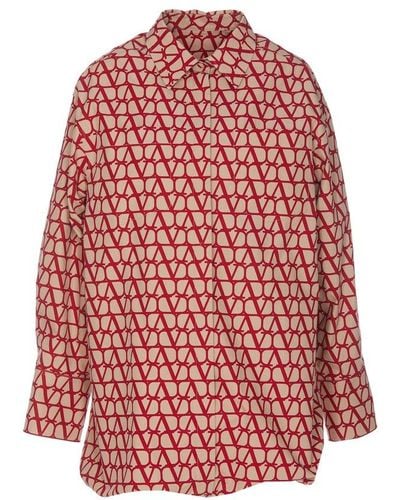 Valentino Toile Iconographe Long-sleeved Shirt Dress - Red