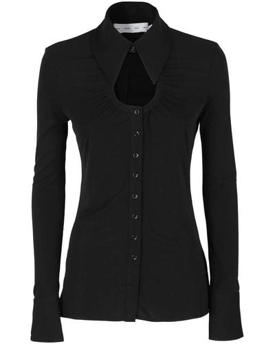 Proenza Schouler Long Sleeve Jersey Button Top - Black