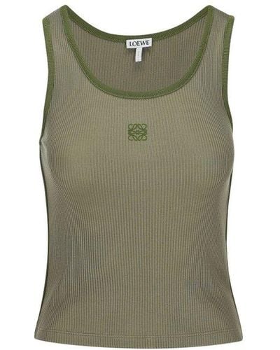 Loewe Logo Embroidered Ribbed Tank Top - Green