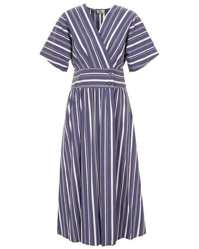 Woolrich Striped V-neck Short-sleeved Dress - Purple