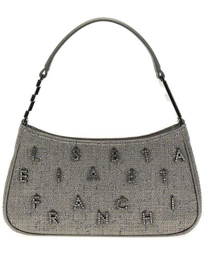 Elisabetta Franchi Logo Embellished Zipped Shoulder Bag - Grey