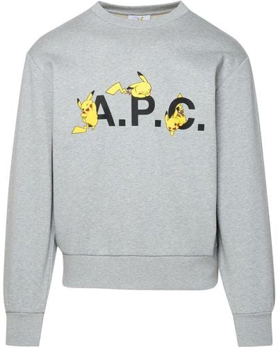 A.P.C. Logo Printed Crewneck Sweater - Gray