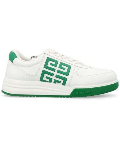 Givenchy G4 White And Green Trainers With Contrasting Heel Tab And 4g Logo In Leather