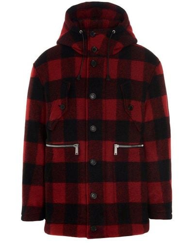 DSquared² Checked Single-breasted Buttoned Coat - Red