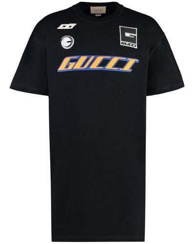 Gucci Black/ Brand-appliqué Longline Cotton-jersey T-shirt