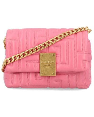 Balmain 1945 Soft Mini Bag In Quilted Leather - Pink