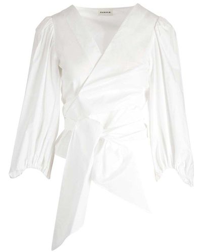 P.A.R.O.S.H. Wraparound V-neck Long-sleeved Blouse - White