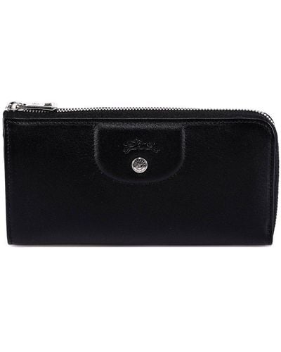 Longchamp Logo Detailed Zipped Wallet - Black