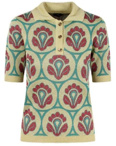Etro Floral-jacquard Short-sleeved Knitted Polo Top - Green