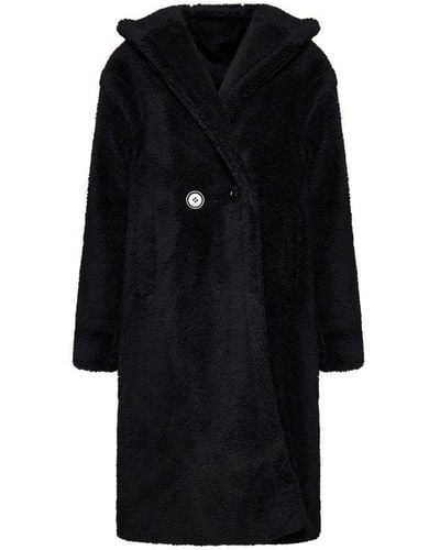 Apparis Hooded Shearling Coat - Black