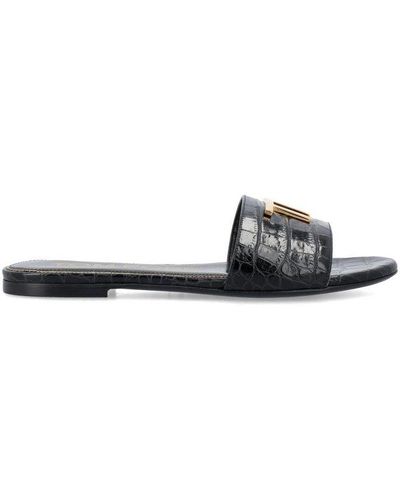 Tom Ford Logo Plaque Slip-on Sandals - Black