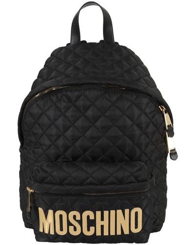 Moschino Logo Patch Quilted Backpack - Black