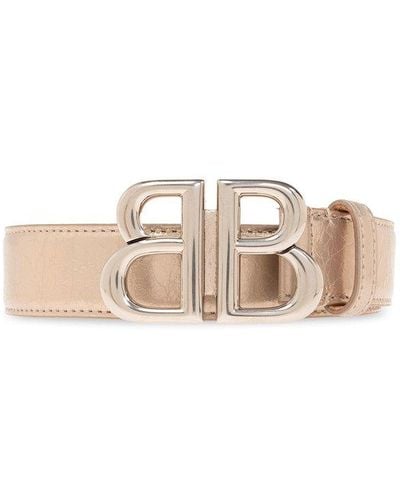 Balenciaga Leather Belt With Logo, - Metallic