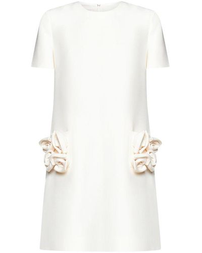 Valentino Rose Embellished Crewneck Mini Dress - White