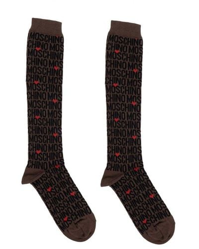 Moschino Logo-intarsia Long Socks - Black