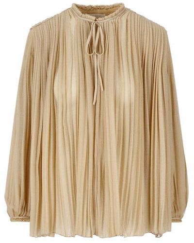Chloé Pleated Long-sleeved Blouse - Natural