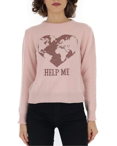 Alberta Ferretti Pink Slim "help Me" Sweater