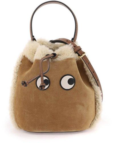 Anya Hindmarch Shearling Bucket Bag - Natural