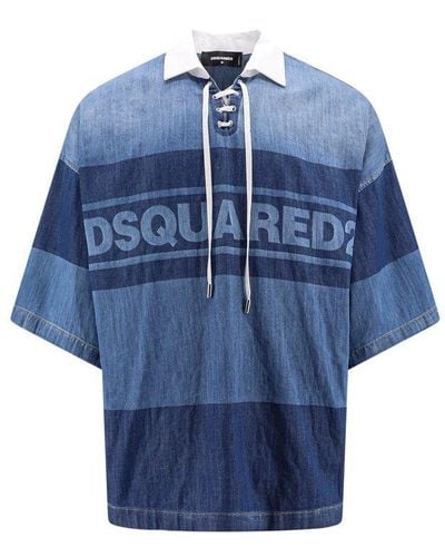 DSquared² Lace-up Fastened Denim Polo Shirt - Blue