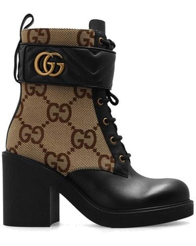 Gucci Marmont Logo-print Leather Heeled Ankle Boots - Black