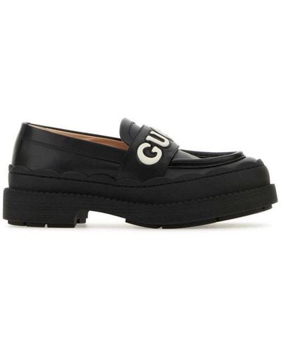 Gucci Logo Leather Loafers - Black