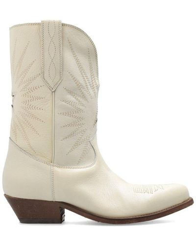 Golden Goose Low Wish Star Embroidered Leather Cowboy Boots - Natural