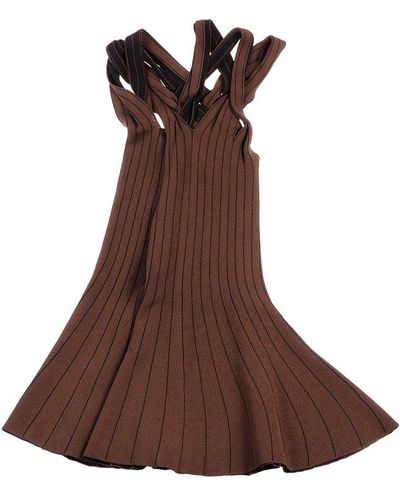 Y. Project Braided Neck Knit Dress - Brown