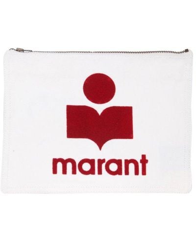 Isabel Marant Logo Flocked Clutch Bag - White