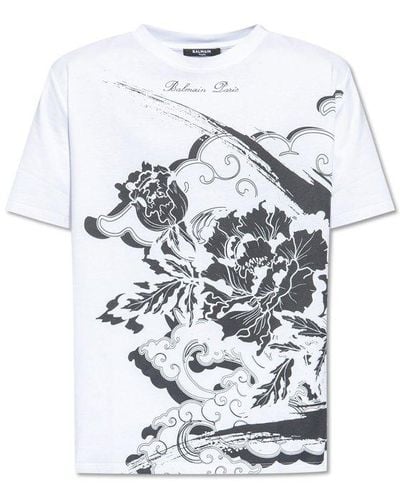 Balmain Graphic Printed Crewneck T-shirt - Grey