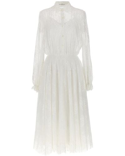 Ermanno Scervino Puff Sleeved Floral Lace Long Dress - White
