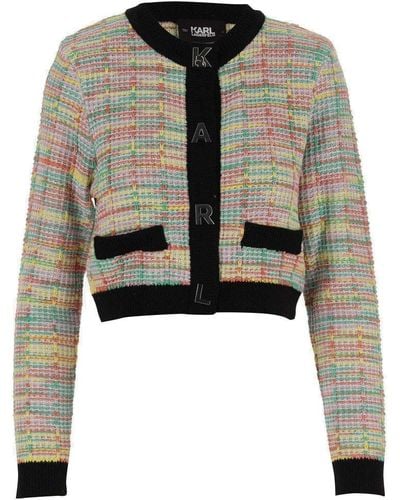 Karl Lagerfeld Bouclé Knit Cardigan With Karl Buttons - Black