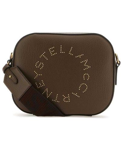 Stella McCartney Small Camera Bag Embossed Grainy Mat Wstudded Logo - Brown