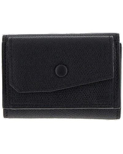 Valextra Buttoned Small Wallet - Black