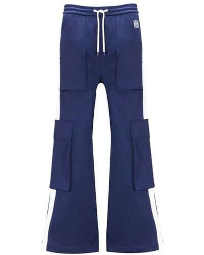 Loewe Anagram Slip-pocket Wide-leg Mid-rise Woven Pants - Blue