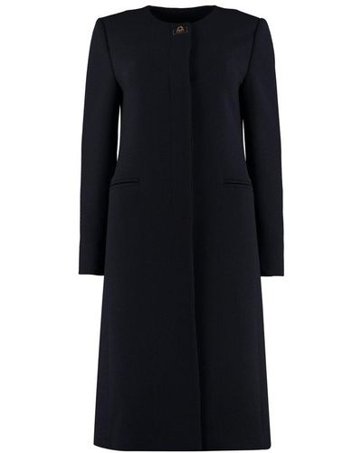 Ferragamo Silk-wool Blend Long Coat - Black