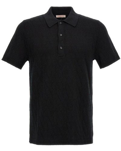 Valentino Button Detailed Short-sleeved Polo Shirt - Black