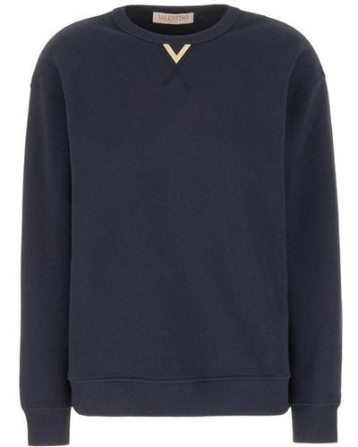 Valentino Logo Plaque Crewneck Sweatshirt - Blue